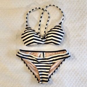 J. Crew Crossback French Bikini Set B&W Stripe